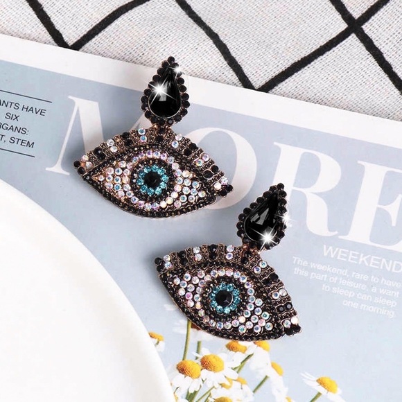 GlitzBlitz Boutique Jewelry - Any 2/$20! Gold/Crystal Blue Evil Eye Earrings
